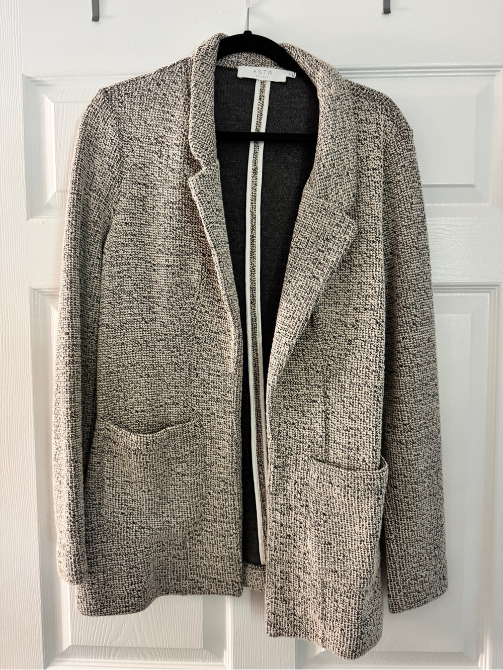 Astr Black and White Heathered Knit Blazer Jacket/Sweater